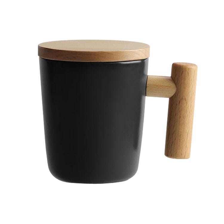 Ceramic cup with wooden lid